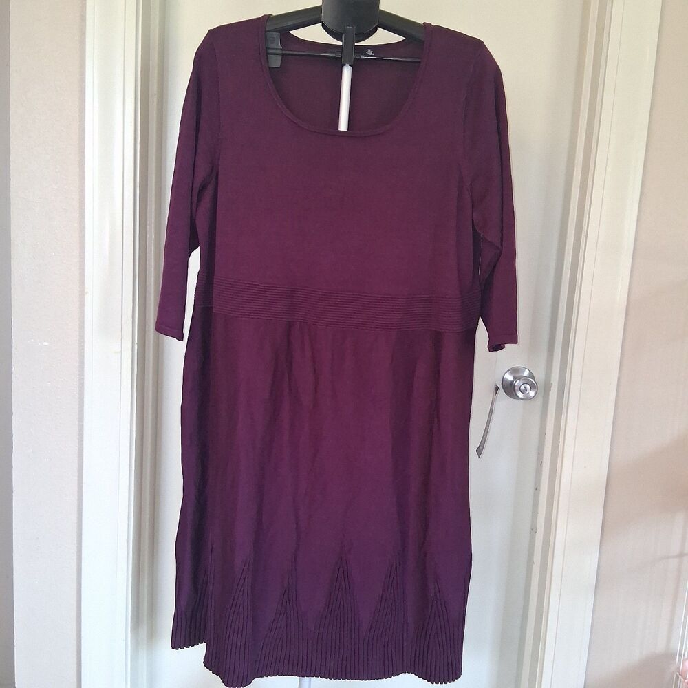 NWT Nina Leonard Plum Knit Midi Sweater Dress 3X Modest Dark Academia Cozy Chic